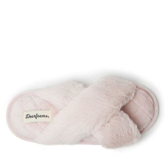 Dearfoams Womens Jessica Furry Crossband Slide - Picture 3 of 6